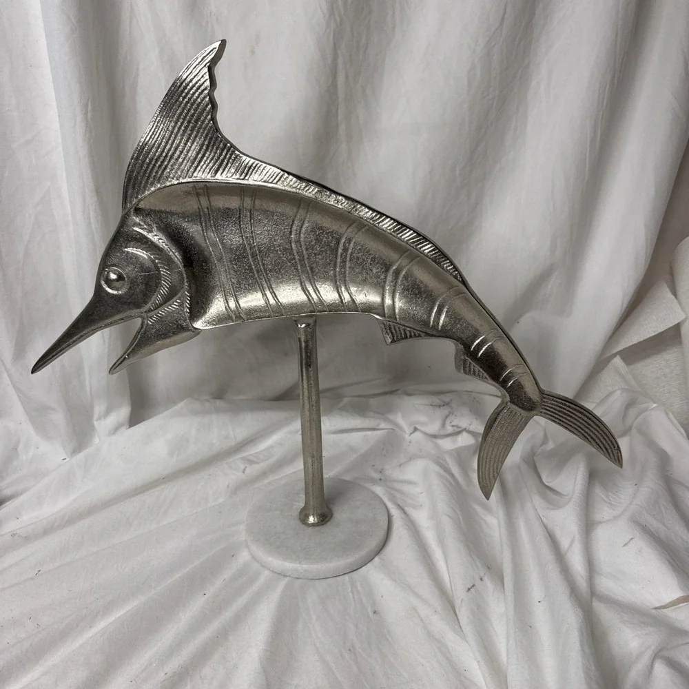 Aluminum Marlin Fish Sculpture Marble Base 19